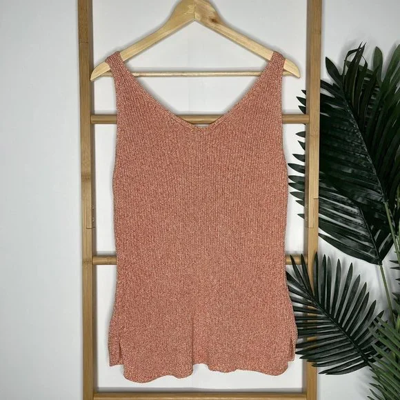 SOLD Country Road Orange Multi Knit Tank Top Size L Sleeveless V Neck Casual - Picture 3 of 13